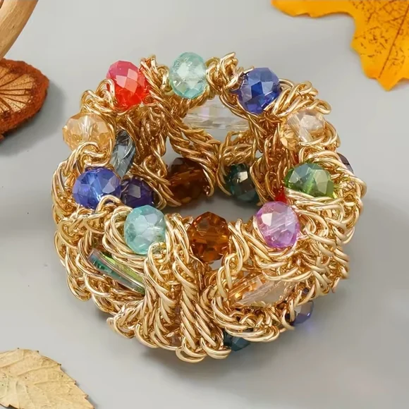 Gold Bracelet with Multicolor Gems - Picture 4 of 5